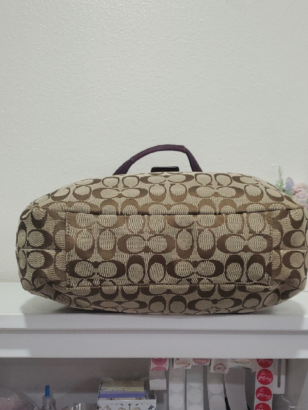 Coach Soho Lynn Signature Hobo Shoulder Bag/Purple Leather Trim💜🤎 - Picture 11 of 16